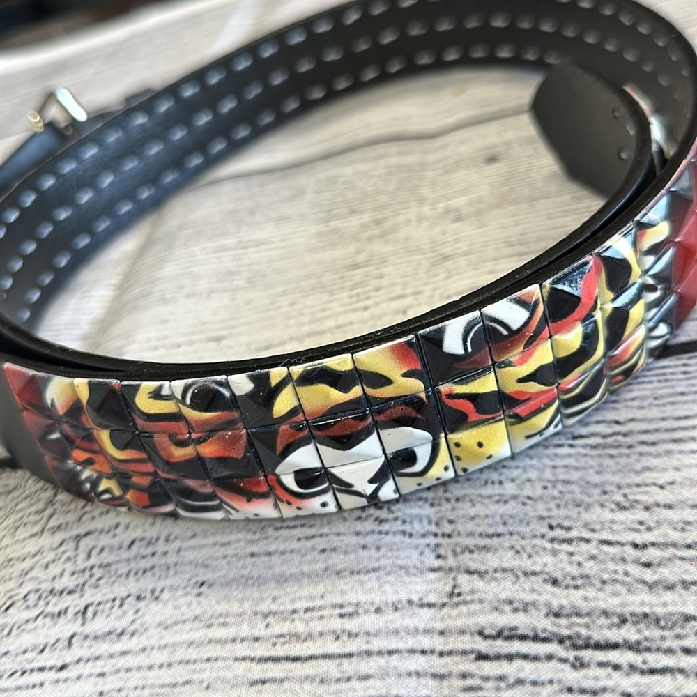 Genuine Italian Design Leather Belt Unisex • Tiger Tiles • Sz L • NEW!! - Picture 2 of 10